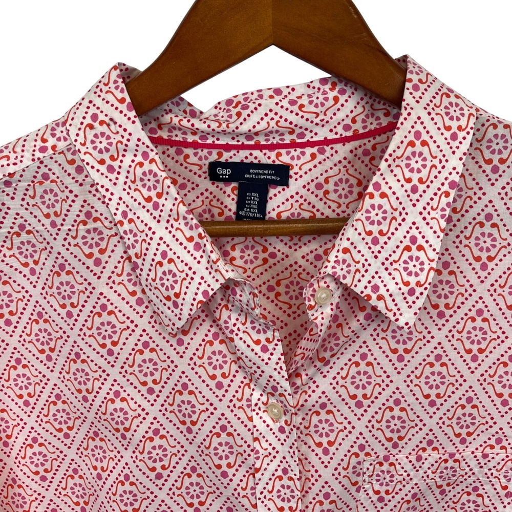 Gap Womens Boyfriend Fit Button Down Shirt Bundle XXL Navy Floral Pink Geometric - Picture 6 of 14